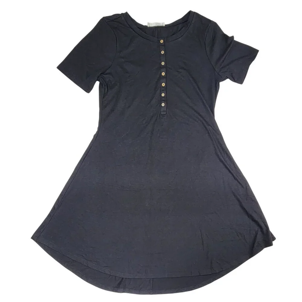 Zenana Dress Casual Short Sleeve Henley Style Dress Medium Black Womens NWOT - Picture 1 of 6
